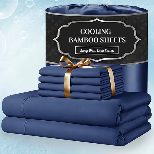Extra Deep Pocket Bamboo Sheets - 6 Pcs Breathable & Cooling Bed Sheet Set